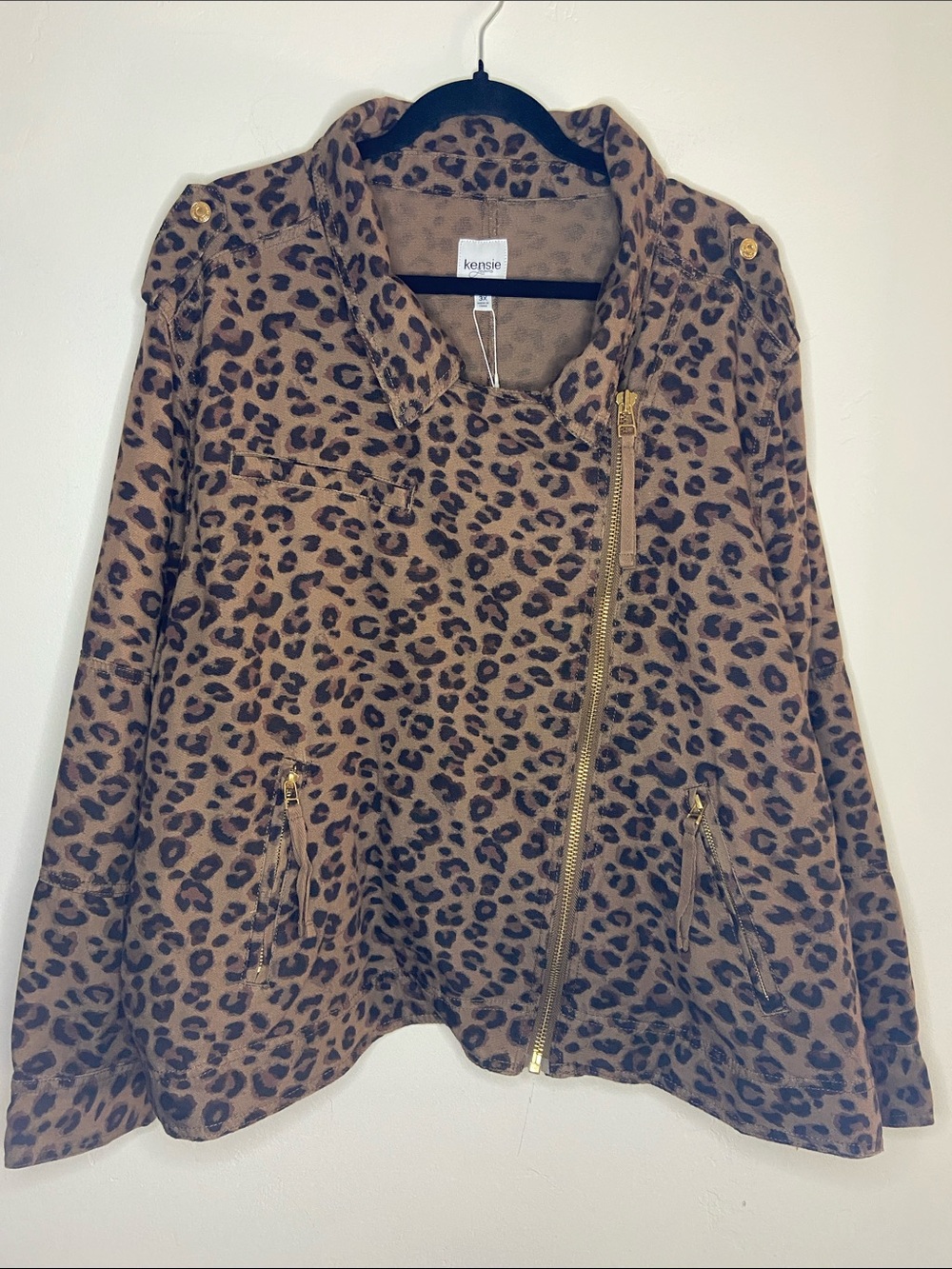 Kensie Leopard Print Jacket in Brown and Black